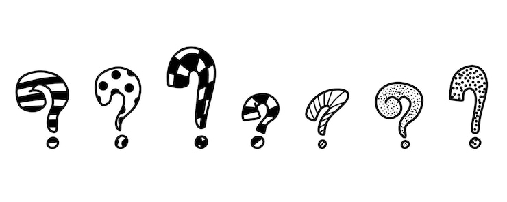 Vector preguntas de garabatos. signos de interrogación dibujados a mano. punto de pregunta del marcador de fideos. signos de puntuación. vector