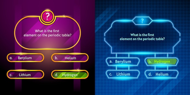 Preguntas de juegos de preguntas o plantillas de elección de menú de prueba