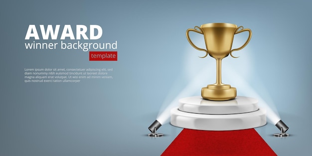 Premio al ganador en el escenario redondo del podio iluminado