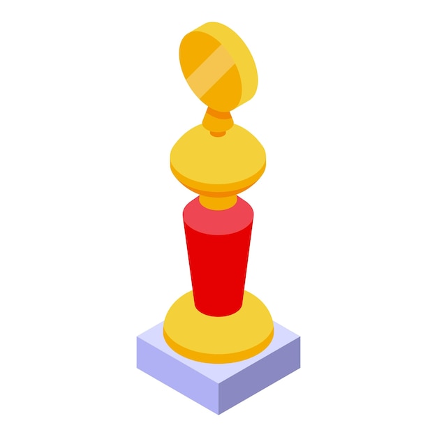 El premio de la copa de oro de pie en el pedestal azul icono isométrico