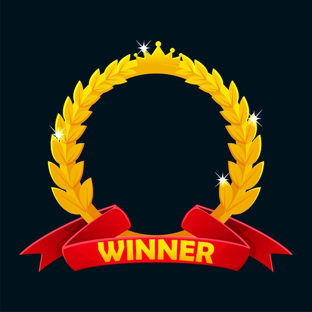 Premio de la corona de laurel dorado con cinta roja Icono aislado para los activos de la interfaz de usuario del juego