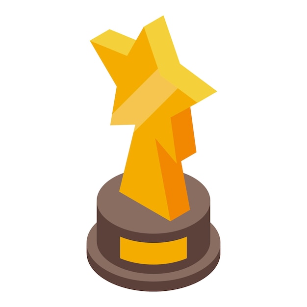 Premio de la estrella de oro de pie en un pedestal de madera redondo