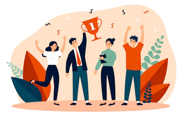 Premio ganador del equipo empresarial feliz