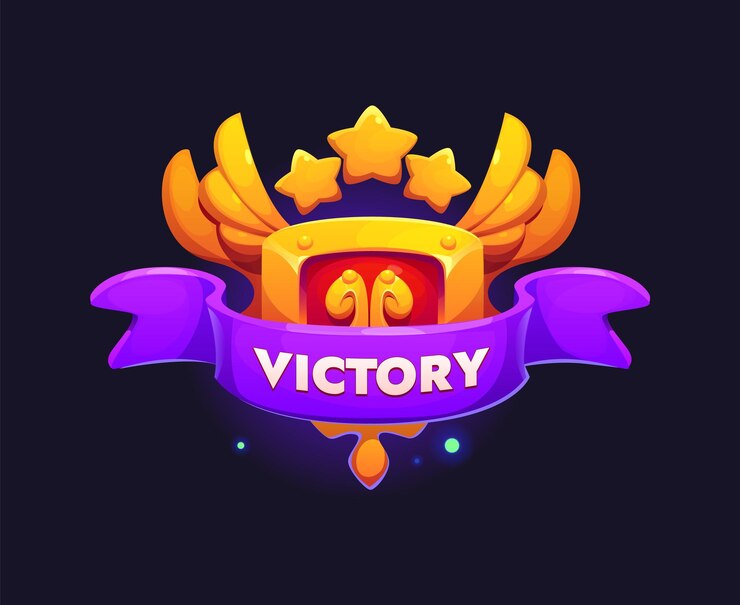 Vector el premio del icono de la victoria del juego es una insignia de oro brillante.