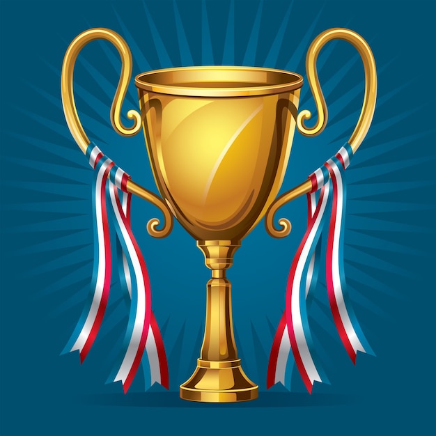 Premio de oro de trofeo y cinta. ilustración vectorial