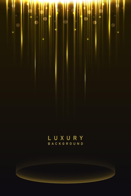 Premio de pedestal de podio de lujo de oro brillante 3D en diseño vectorial de fondo negro