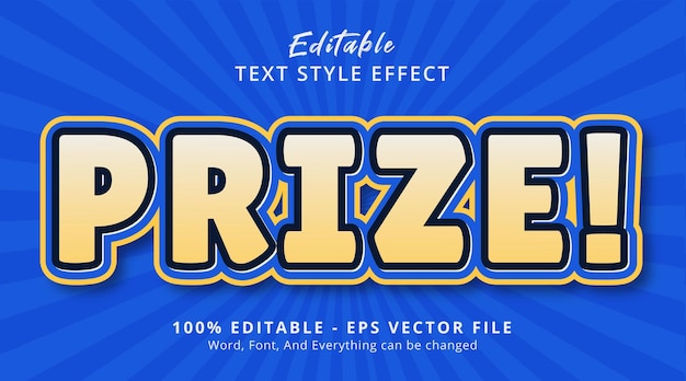 Premio texto en estilo de banner de color azul y amarillo, efecto de texto editable