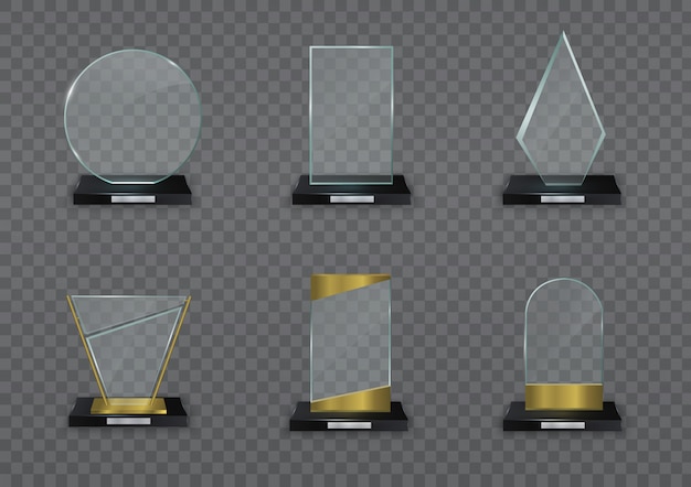 Premio transparente brillante para el premio. Trofeo de cristal brillante.