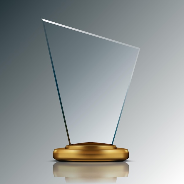 Premio de trofeo de cristal brillante en blanco 3D realista