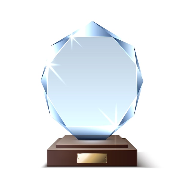 Premio trofeo de cristal. Premio ganador de cristal brillante en estilo realista