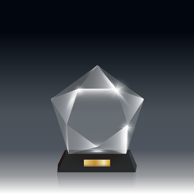 Premio trofeo de vidrio acrílico en blanco realista transparente