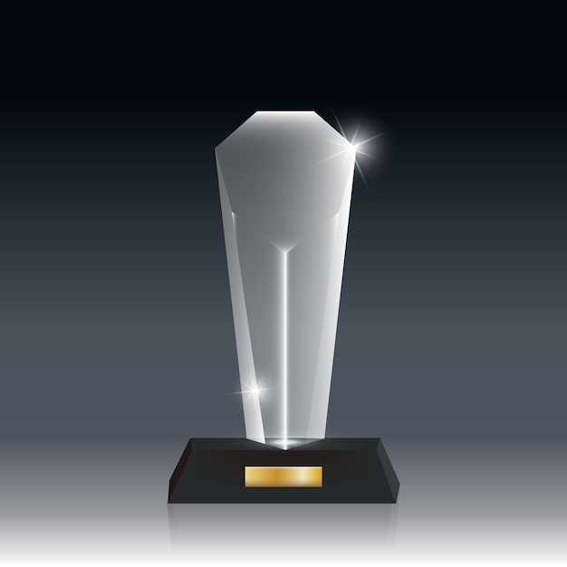 Vector premio trofeo de vidrio acrílico en blanco realista transparente