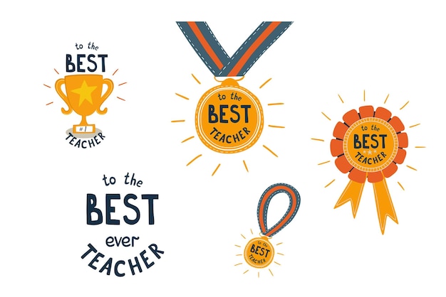 Los premios al mejor maestro establecen elementos para el diseño de saludo del día del maestro Clipart vectorial Al mejor maestro
