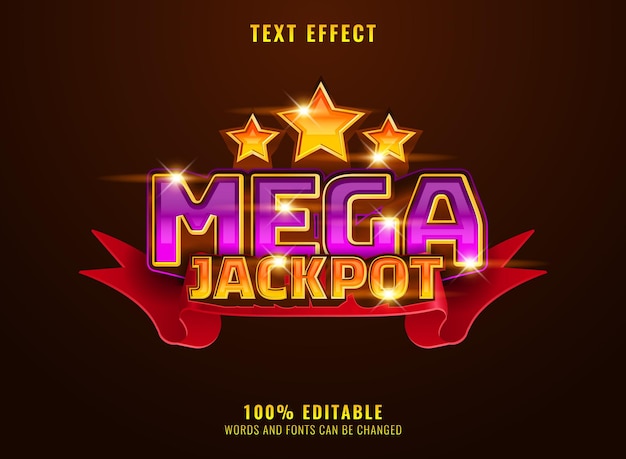 Premios ganadores del mega jackpot 3d con efecto de texto de estrella y cinta