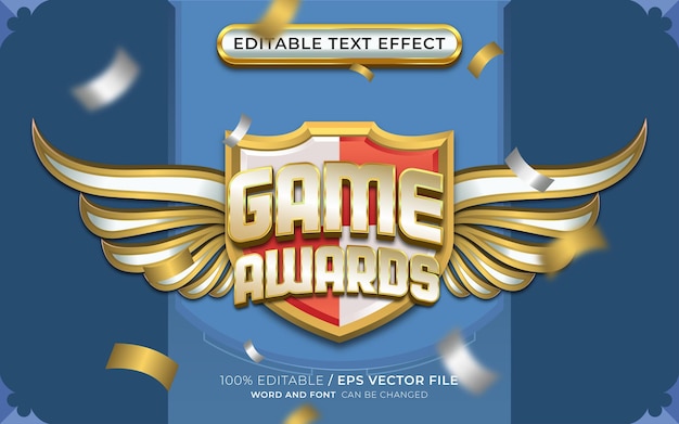 Premios del juego efecto de texto editable con emblema alado