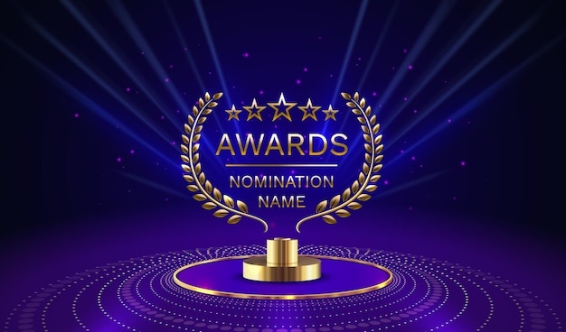 Premios nombre de nominación podio premio de oro escena del evento ceremonia de estrellas ilustración vectorial