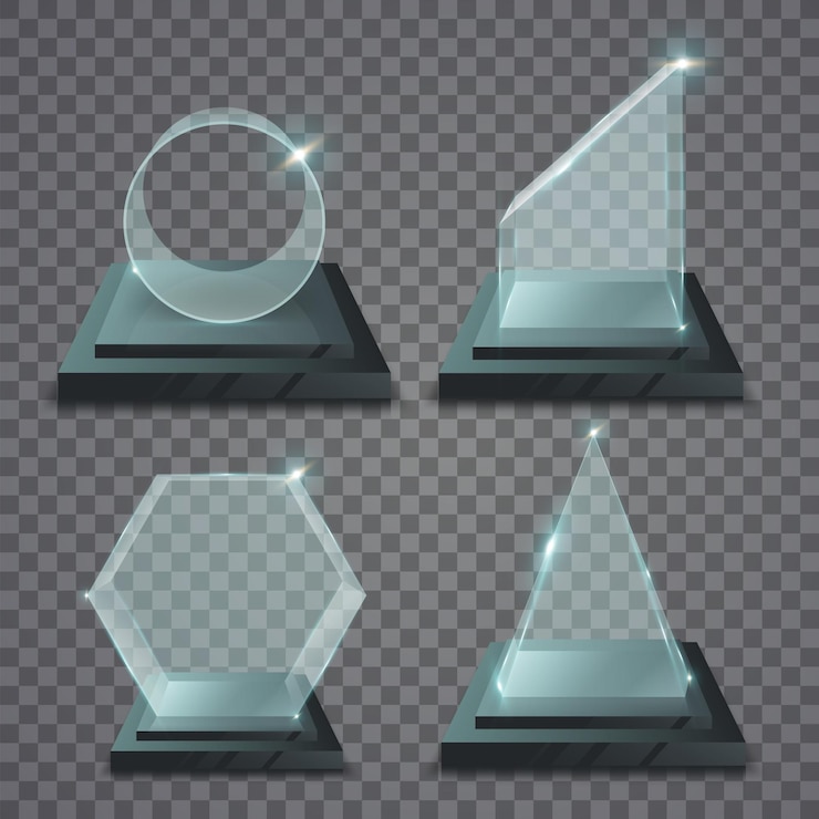 Vector premios de trofeos de cristal realista ilustración aislada sobre fondo transparente concepto gráfico para su diseño