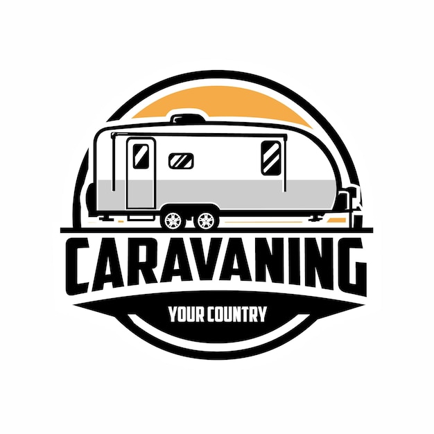 Premium caravaning emblem logo vector ilustración aislada. lo mejor para el logotipo de caravana y camping