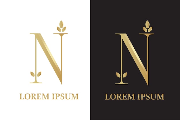 Premium Gold Letter N Logo N Letter Design Vector con colores dorados y florales