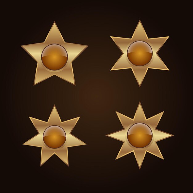 Premium Golden Star Insignias Iconos de diseño plano