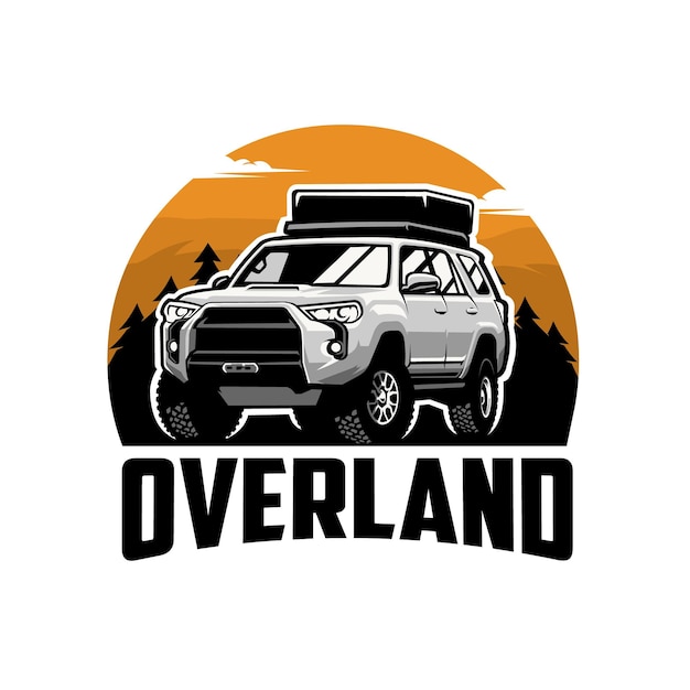 Premium Overland SUV en la ilustración de vector de paisaje de pasión por los viajes