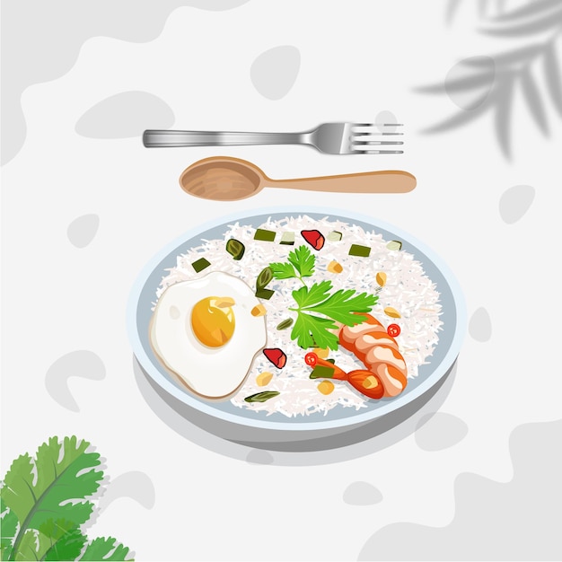 Premium Pad Kra Pow ilustración vectorial. Creative Unique Asian Food Clip Art Premium Design.