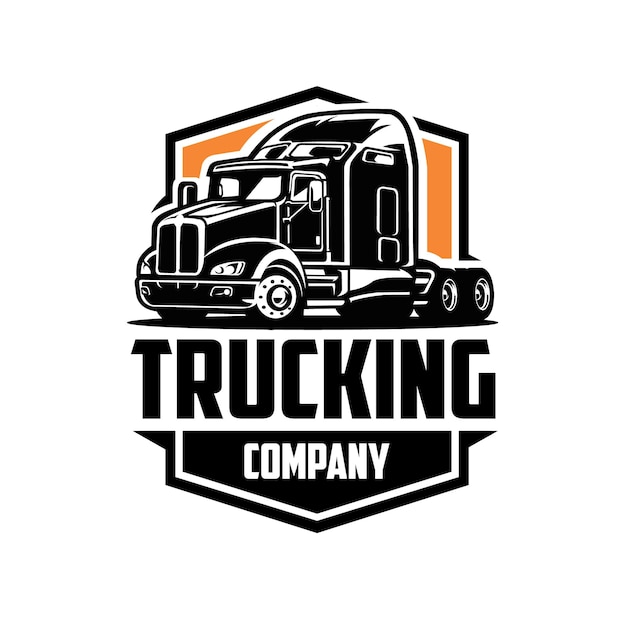 Premium semi truck 18 wheeler logo badge vector aislado