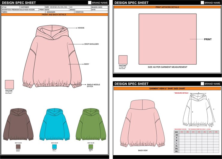 Vector premium solid kids hoodie editable techpack temple de medición vacío que se utiliza para la medición de las emisiones de gases de efecto invernadero