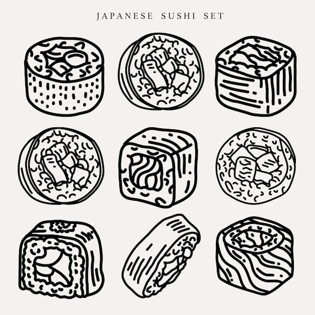 Premium Vector Hand Draw Sushi Set para restaurante de cocina japonesa