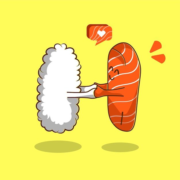 Premium vector l dulce sushi lindo vector mascota ilustración comida asiática deliciosa