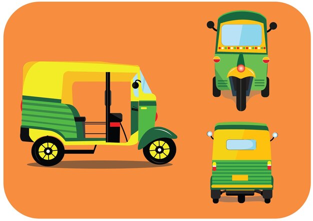 Premium vector stock image conjunto de indian auto rickshaw