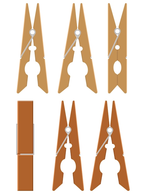 Prensas de ropa y clavijas en una cuerda de lavandería con alfileres de madera en una cadena Ilustración vectorial