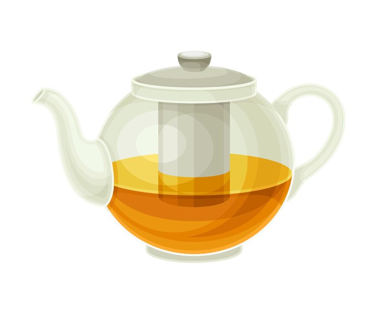 Vector preparación de bebidas aromáticas calientes en una tetera de vidrio o una tetera con botín ilustración vectorial de primer plano
