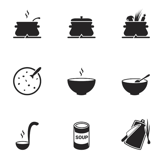 Preparación de sopa de sopa en un cuenco Conjunto de íconos