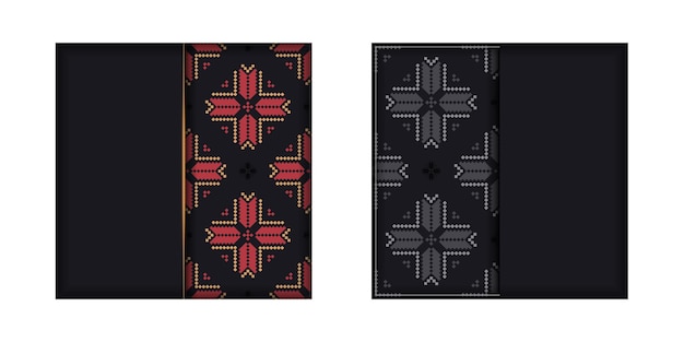 Preparación de vector de tarjeta de invitación con lugar para el texto y patrones vintage. Plantilla de lujo para imprimir postales de diseño en negro con motivos eslovenos.