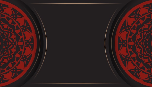 Preparando una invitación con un lugar para su texto y adorno de LUJO. Plantilla para diseño de impresión postal de colores NEGROS con estampados griegos.