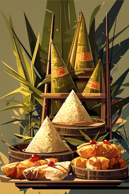 Vector preparando el zongzi para el festival de duanwu