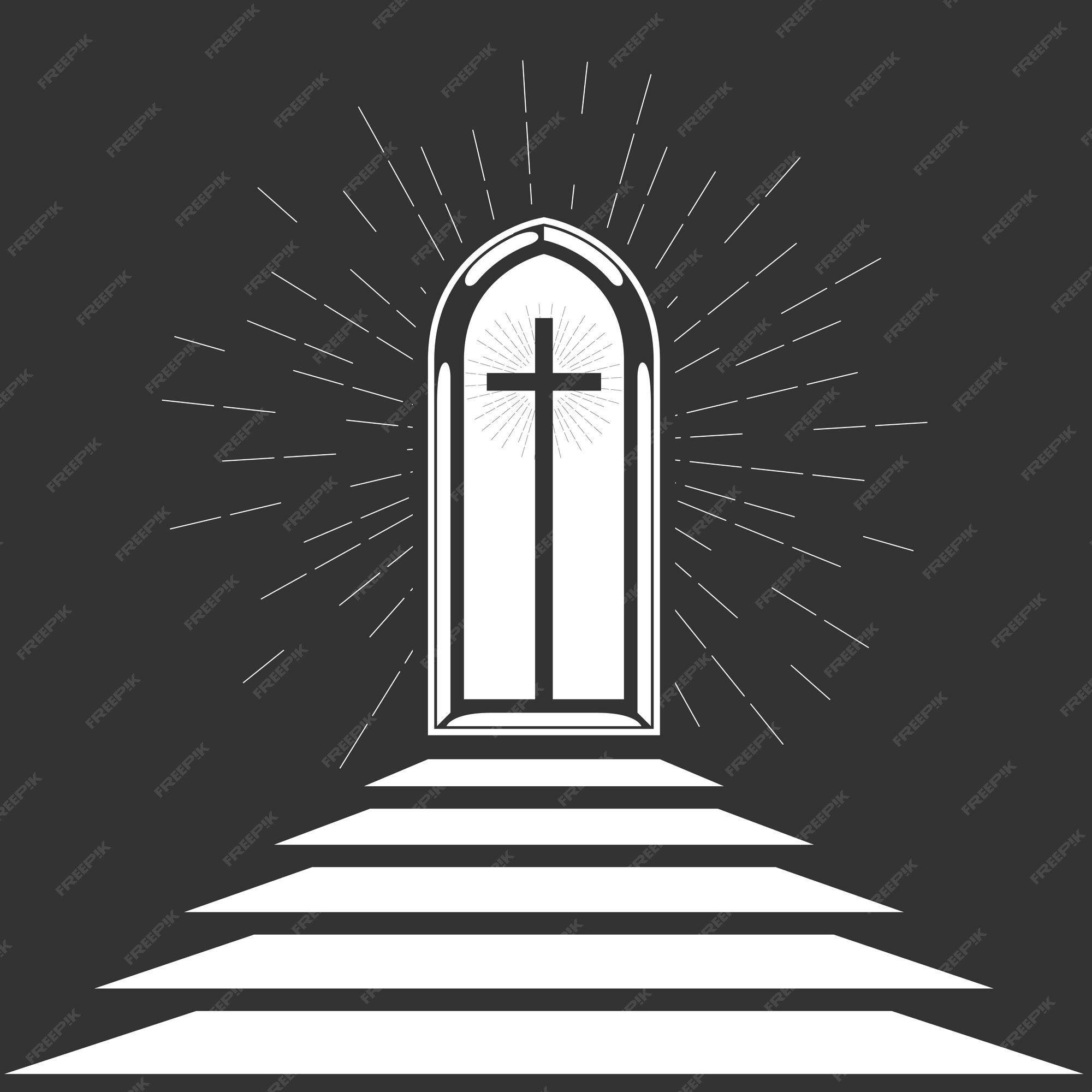 Presbiterio de la iglesia camino a la ventana de dios con crucifijo y luz  sagrada vector de adoración divina | Vector Premium