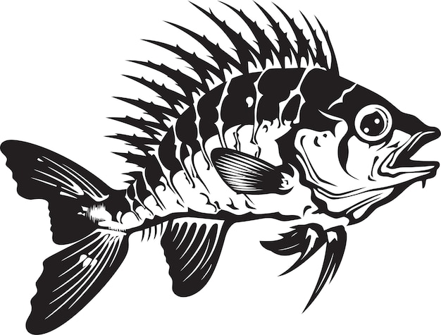 Presencia escalofriante de huesos Diseño de íconos negros minimalistas para peces depredadores Esqueleto Morfología macabra