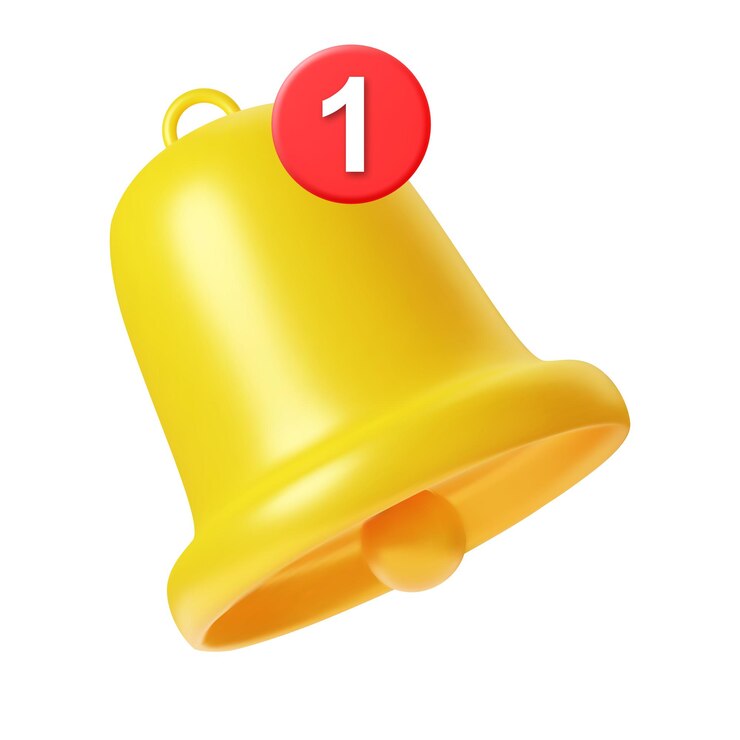 presentación en 3d Campana de notificación amarilla con un nuevo icono de notificación aislado en fondo blanco para recordatorio de medios sociales. ilustración vectorial