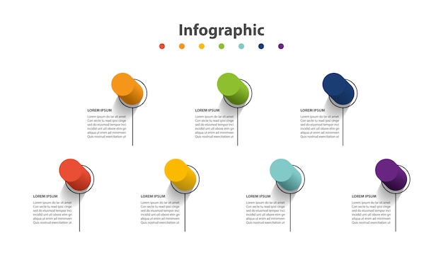 Presentación de 7 pasos de infografía, círculo lineal de infografía