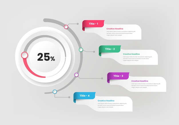 Vector presentación anual del progreso empresarial en cuatro pasos plantilla infográfica con gráfico circular