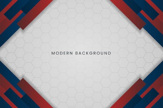 Presentación de banner de negocios abstracto azul y rojo sobre fondo hexagonal blanco
