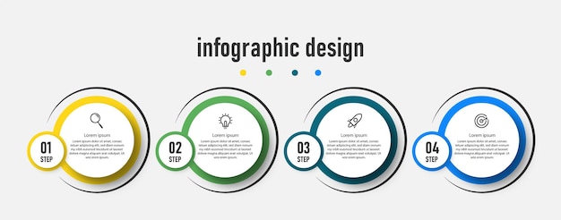 Presentación business circle infografía diseño elegante plantilla profesional con 4 pasos