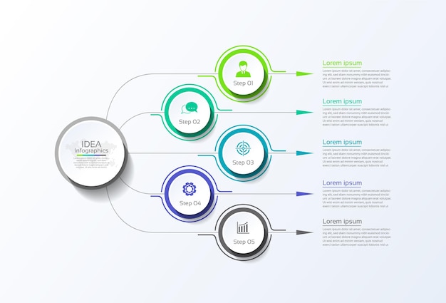 Presentación círculo de plantilla de infografía empresarial colorido con cinco pasos