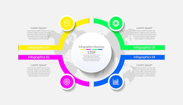 Presentación círculo de plantilla de infografía empresarial colorido con cuatro pasos