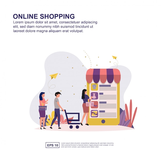 Presentación de compras en línea, promoción de redes sociales, pancarta