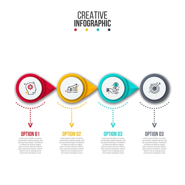 Presentación de diapositivas de infografía. concepto de visualización de proyectos empresariales con 4 opciones o pasos.