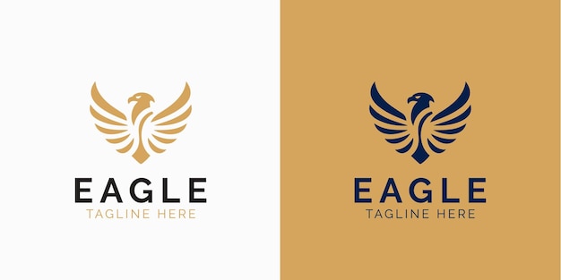Presentación de diseño dual de un logotipo de águila abstracto con marcador de posición de texto