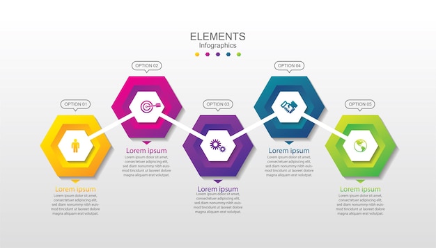 Vector presentación de elementos de infografía empresarial con 5 pasos.